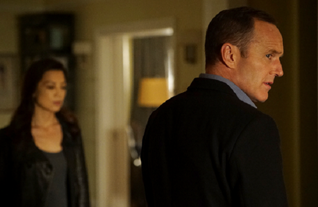 Ming-Na Wen as Melinda May and Clark Gregg as Agent Coulson.