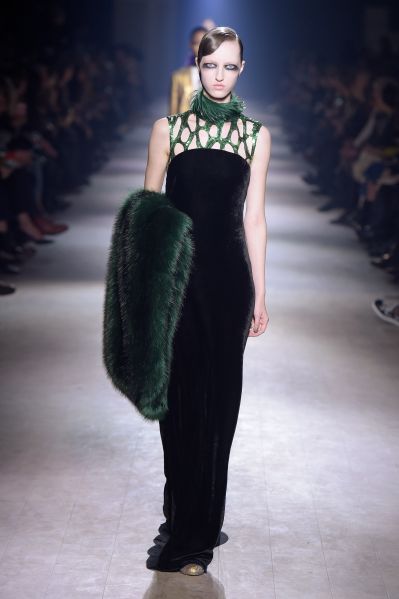 Green sequins and matching fur