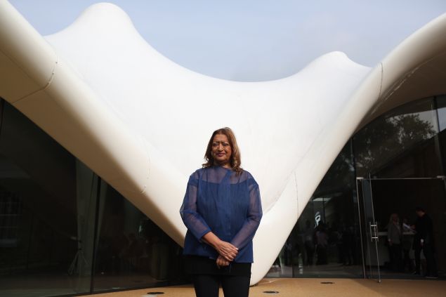 LONDON, ENGLAND - SEPTEMBER 25: Architect Zaha Hadid poses for a photograph in front of the redeveloped Serpentine Sackler Gallery in Hyde Park on September 25 2013 in London, England. The renovation of the 1805 gunpowder store, located on the north side of the Serpentine Bridge, was designed by Zaha Hadid Architects. The new gallery, restaurant and social space will officially open to the public on September 28, 2013.
