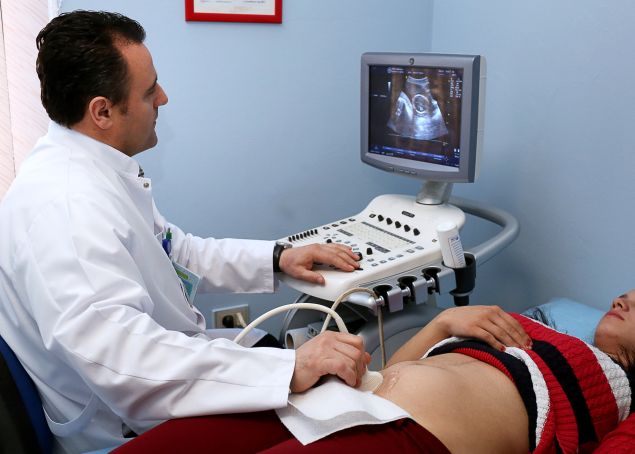 A pregnant woman undergoes a prenatal examination in Albana. 