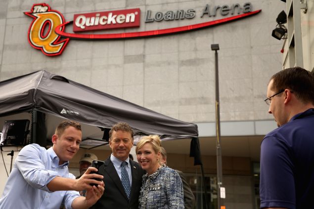 Republican presidential candidate Sen. Rand Paul (R-KY) and his wife Kelley Ashby pose for a photograph outside The Quicken Loans Arena August 6, 2015 in Cleveland, Ohio. The arena will host the first debate of the 2016 Republican presidential campaign. (Photo by Chip Somodevilla/Getty Images)