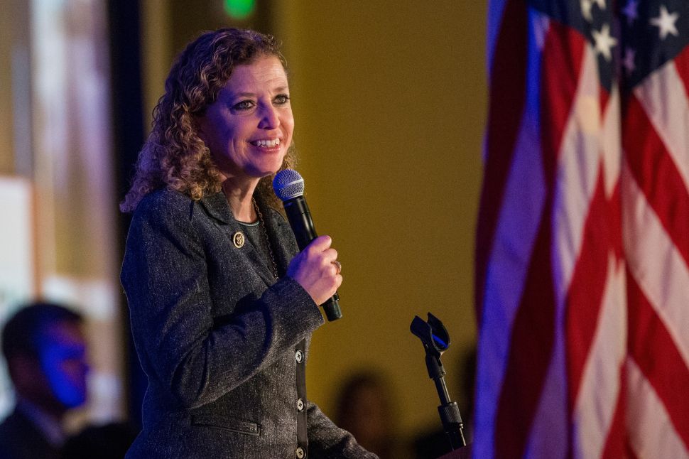 U.S. Representative Debbie Wasserman Schultz, who is also the Chair of the Democratic National Committee (DNC) speaks at the "First in the South" Dinner prior to various Democratic presidential hopefuls on January 16, 2016 in Charleston, South Carolina. The democratic presidential hopefuls are town campaigning before tomorrow night's democratic presidential debate. 