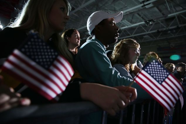 Supporters listen to Democratic presidential candidate Sen. Bernie Sanders (I-VT) during a campaign event at Grand View University January 31, 2016 in Des Moines, Iowa. 