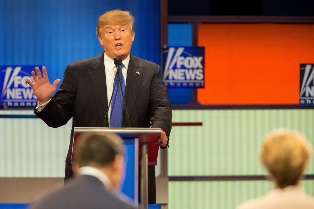 Republican Presidential candidate Donald Trump speaks during the Republican Presidential Debate in Detroit, Michigan, March 3, 2016.