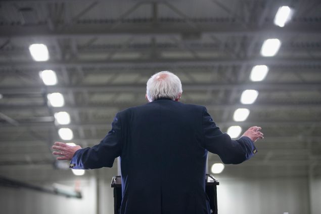 Democratic presidential candidate Senator Bernie Sanders speaks to guests during a rally at Macomb Community College on March 5, 2016 in Warren, Michigan. Voters in Michigan will go to the polls on March 8 to vote in their state's primary. 