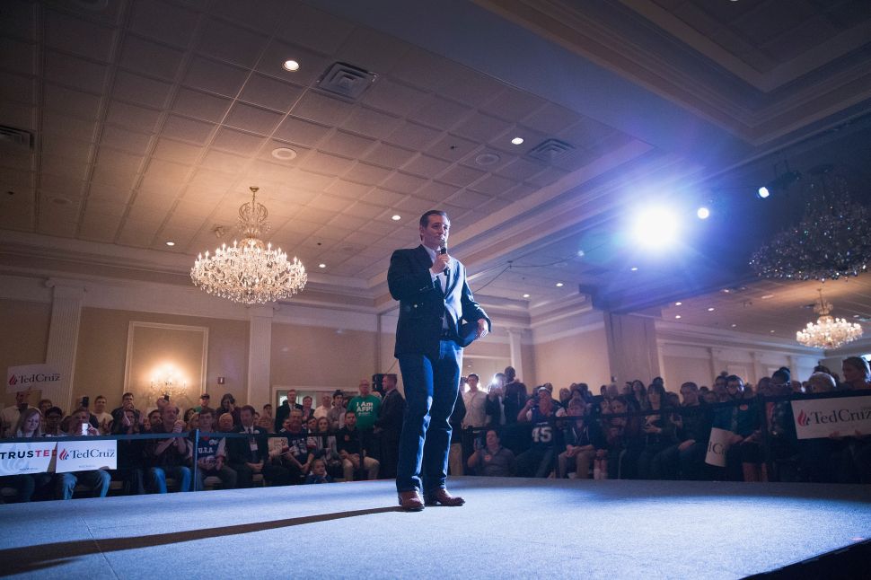 Sen. Ted Cruz (R-TX) speaks at a campaign rally at Abbington Banquets on March 14, 2016 in Glen Ellyn, Illinois.