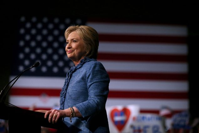 Democratic presidential candidate former Secretary of State Hillary Clinton speaks during her primary night gathering on March 15, 2016 in West Palm Beach, Florida. Hillary Clinton defeated rival U.S. Sen Bernie Sanders in the Florida, Ohio and North Carolina primaries.