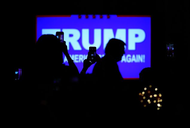 Republican presidential candidate Donald Trump arrives for a primary night press conference at the Mar-A-Lago Club's Donald J. Trump Ballroom March 15, 2016 in Palm Beach, Florida. Trump won the state of Florida and Ohio Gov. John Kasich won the state of Ohio.