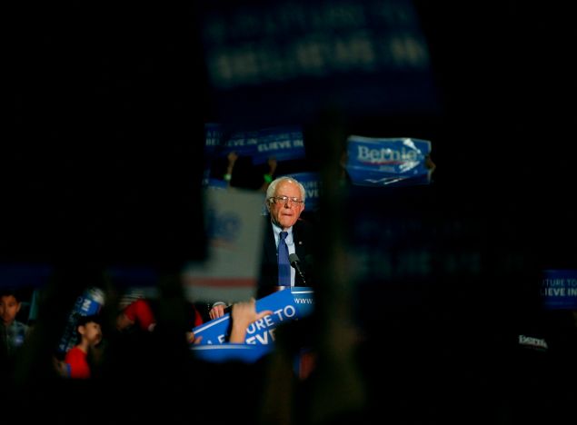 Democratic presidential candidate Sen. Bernie Sanders (D-VT) speaks to a crowd gathered at the Phoenix Convention Center during a campaign rally on March 15, 2016 in Phoenix, Arizona.