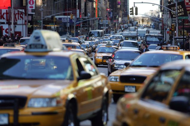 NEW YORK - MARCH 23: Traffic makes its way through Times Square on March 23, 2006 in New York City. According to the Environmental Protection Agency (EPA) New York and Los Angeles have the most polluted air in the U.S. (Photo by Michael Nagle/Getty Images)