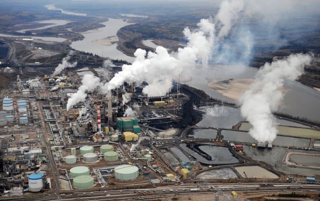 Aerial view of the Suncor oil sands extraction facility near the town of Fort McMurray, Alberta.