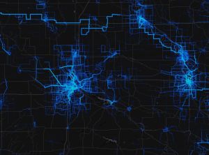 A heatmap of ridership in Iowa.
