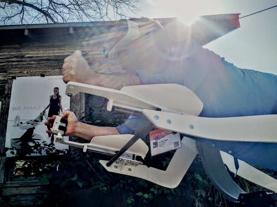 Your correspondent works his abs while chasing virtual space shits over a mountain range.