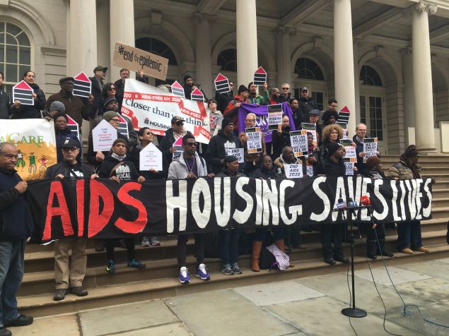 HIV/AIDS advocates rallying outside City Hall.