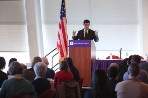 Council Member Ydanis Rodriguez announcing the initiative at NYU on Wednesday.