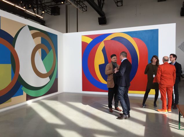 Paintings by David Diao at Office Baroque's booth at the Independent art fair.