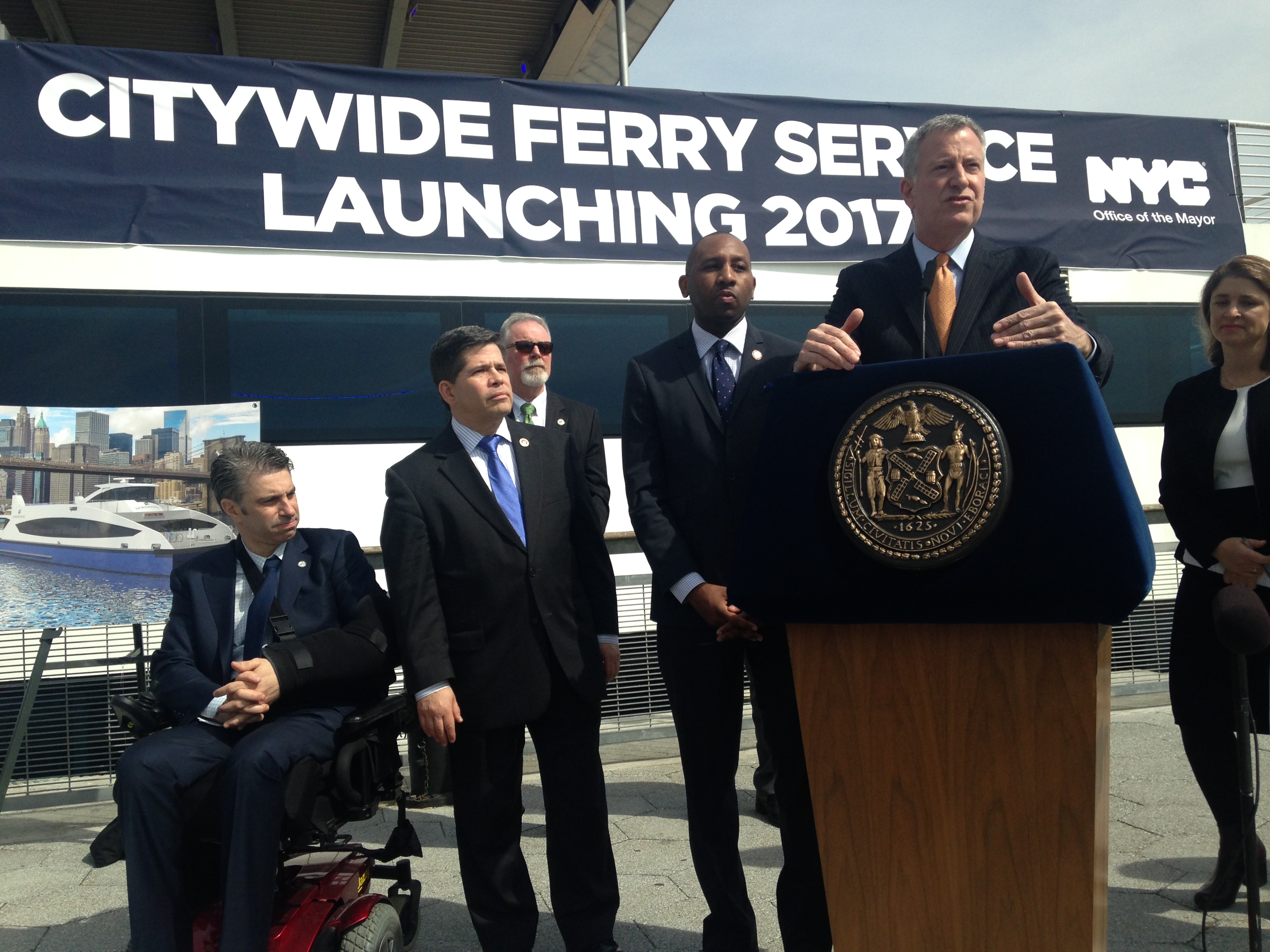 Mayor Bill de Blasio with other city officials.