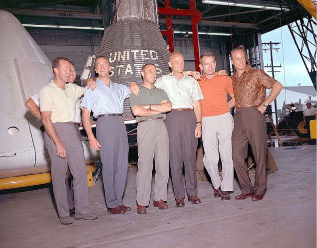 The "Mercury Seven": From left, Gordon Cooper, Walter Schirra, Alan Shepard, Virgil Grissom, John Glenn, Deke Slayton and Scott Carpenter.