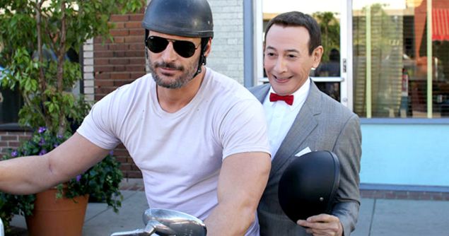 Joe Manganiello and Paul Reubens in Pee-Wee's Big Holiday.