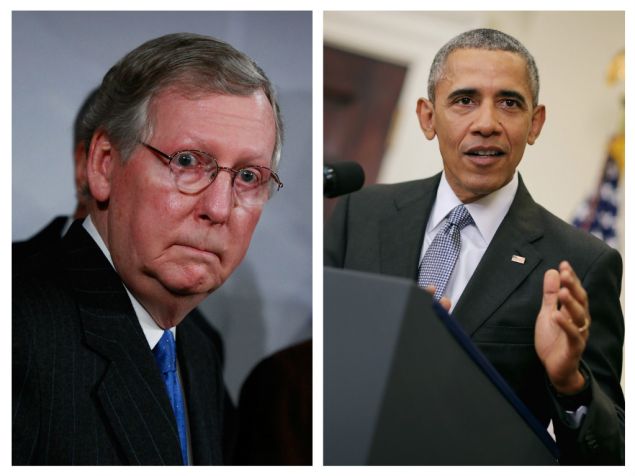 Mitch McConnell (L) and President Barack Obama (R).
