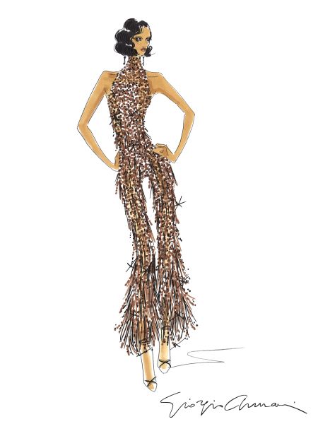 A sketch of Rihanna in her Giorgio Armani jumpsuit