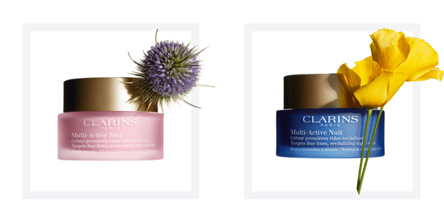 Clarins Multi-Active Day All Skin Types, $53, Multi-Active Night Normal to Combination Skin, $56, Clarinsusa.com
