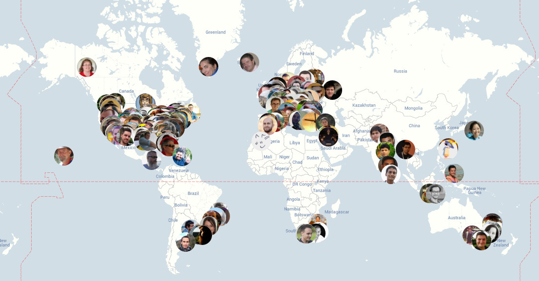 A map of Automattic’s global, distributed team