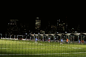 Soccer along the Brooklyn waterfront.
