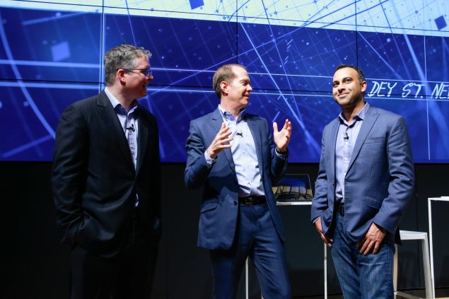 Chris Cocks of Microsoft(left), Gary Riding of Samsung (center) and Navin Shenoy of Intel (right).
