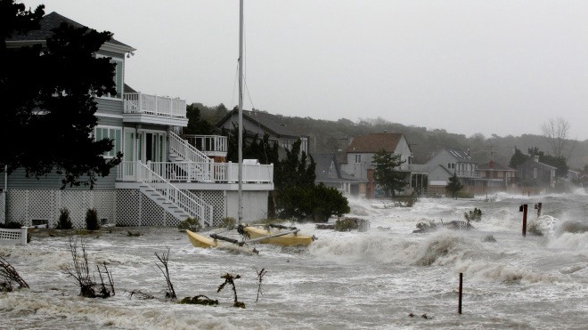 East coast being flooded during a hurricane.