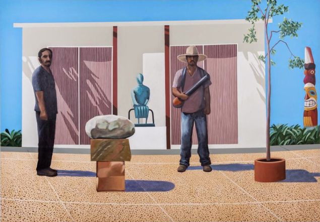 Ramiro Gomez, American Gardeners (After David Hockney's American Collectors, Fred and Marcia Weisman 1968), (2014). 
