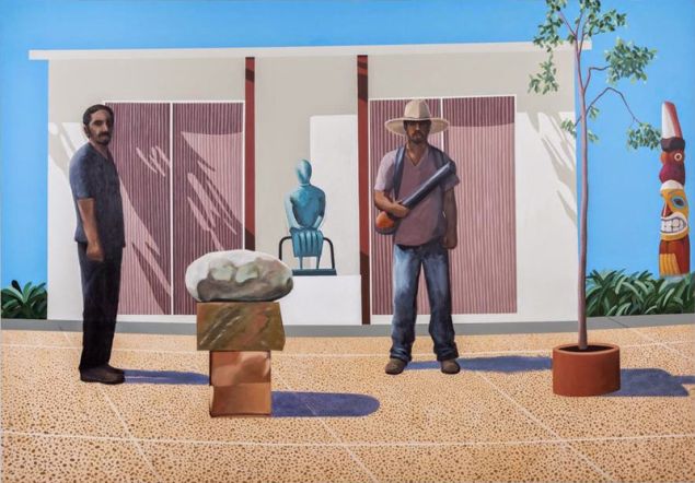 Ramiro Gomez, American Gardeners (After David Hockney's American Collectors, Fred and Marcia Weisman 1968), (2014).