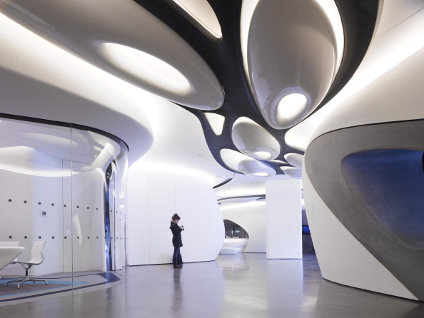 The showroom in Zaha Hadid's Roca London Gallery.