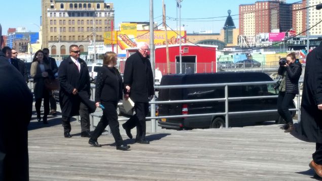 Bernie Sanders on the Coney Island boardwalk.