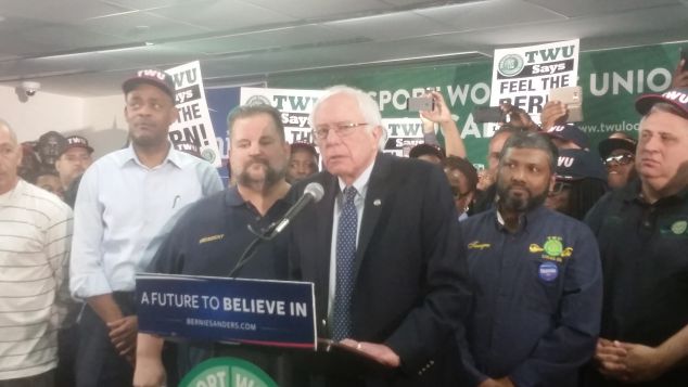 Sen. Bernie Sanders with John Samuelsen today.