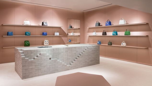 Playful architecture alongside structured Valextra bags