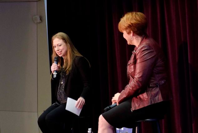 Chelsea Clinton speaks at the LGBT Community Center in Manhattan alongside former Council Speaker Christine Quinn