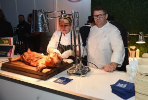 Once we got past the direct image of a pig's head, we were quite taken with Chef Laurent Tourondel's porchetta sandwich station.