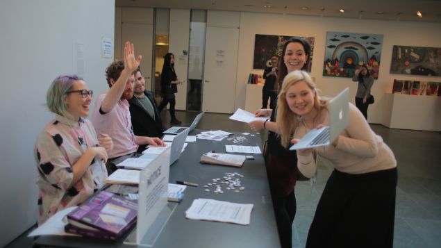 Participants in the 2015 Wikipedia Edit-a-thon at MoMA in New York.