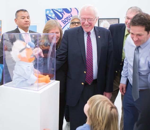 Bernie Sanders at the opening for "The Art of a Political Revolution: Artists for Bernie Sanders" at The Hole Gallery on April 16. 