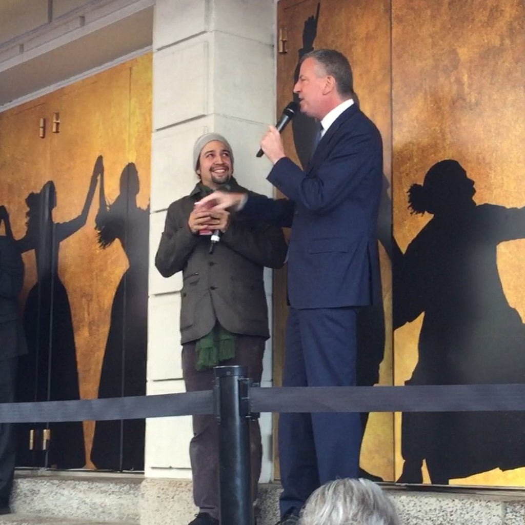 Lin-Manuel Miranda and Mayor Bill de Blasio at today's Ham4Ham show.