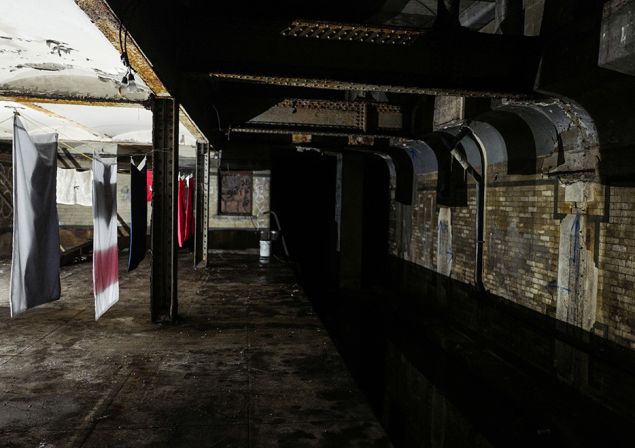 Phil America's show "The Perilous Fight" at the abandoned Nevins Street subway platform.