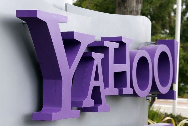 The Yahoo logo is displayed in front of the Yahoo headqarters on July 17, 2012 in Sunnyvale, California. Yahoo will report Q2 earnings one day after former Google executive Marissa Mayer was named as the new CEO.