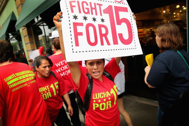 A "Fight for 15" protest in Chicago. (Photo by Scott Olson/Getty Images)