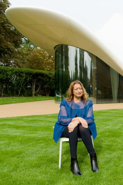 Zaha Hadid outside her design for an extension of the Serpentine Sackler Gallery in London on September 25, 2013.