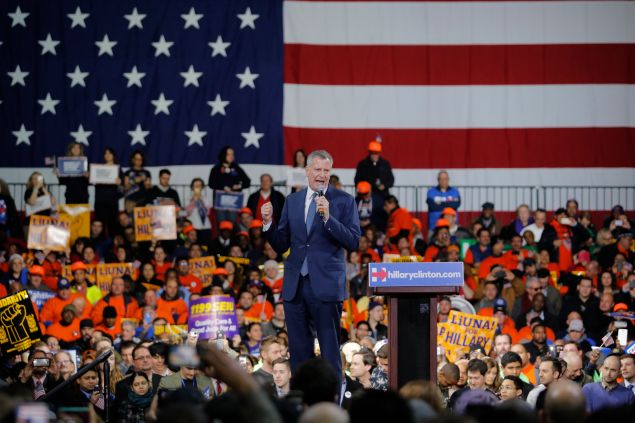 Mayor Bill de Blasio at a rally for Hillary Clinton last month.