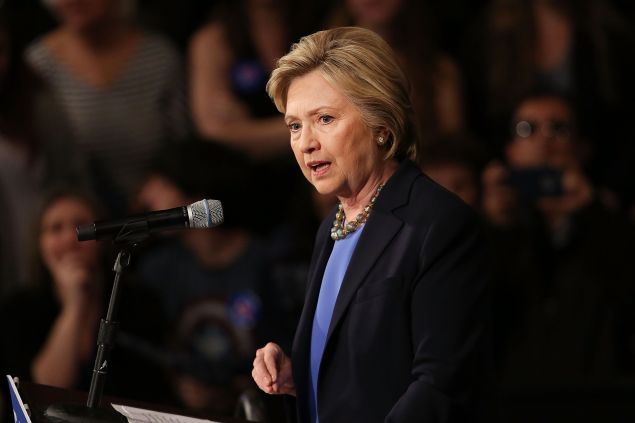 Democratic presidential candidate Hillary Clinton speaks at SUNY Purchase on March 31, 2016 in Purchase, New York. Clinton gave a speech to both students and supporters that covered a host of domestic and international issues. New York will hold its primaries on April 19.