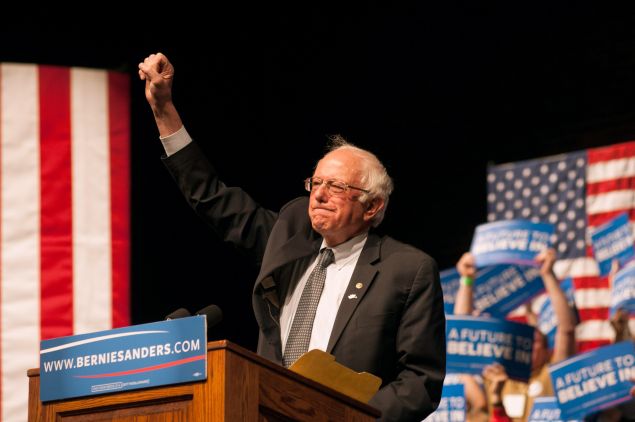Democratic presidential candidate Sen. Bernie Sanders (D-VT) speaks during a rally on April 5, 2016 in Laramie, Wyoming. Sanders spoke to a large crowd on the University of Wyoming campus after winning the primary in Wisconsin.