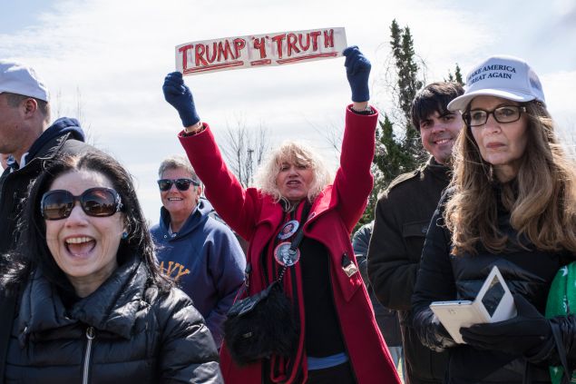 People gather for Donald Trump's rally in Bethpage.