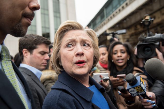 NEW YORK, NEW YORK - APRIL 07: Democratic presidential candidate Hillary Clinton campaigns outside of Yankee Stadium on April 7, 2016 in the Bronx borough of New York City. The former U.S. secretary of state first spoke outside of Yankee Stadium before riding the subway from the 161st Street station to the 170th Street station. (Photo by Andrew Renneisen/Getty Images)